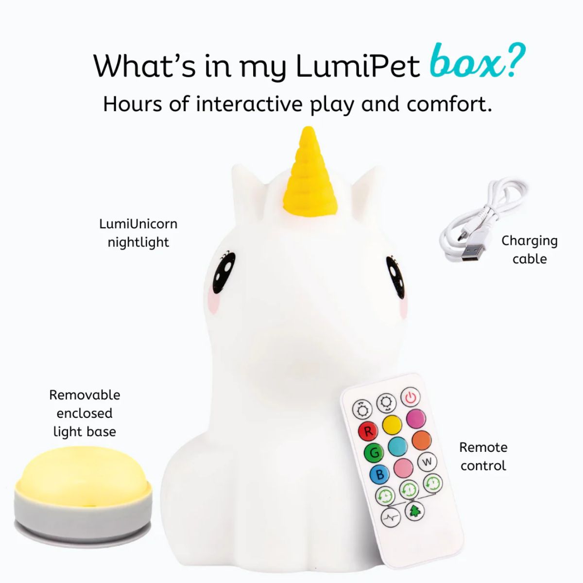 LumieWorld LumiPets LED Night Light with Remote Control - Unicorn - Rechargeable & Travel-Friendly